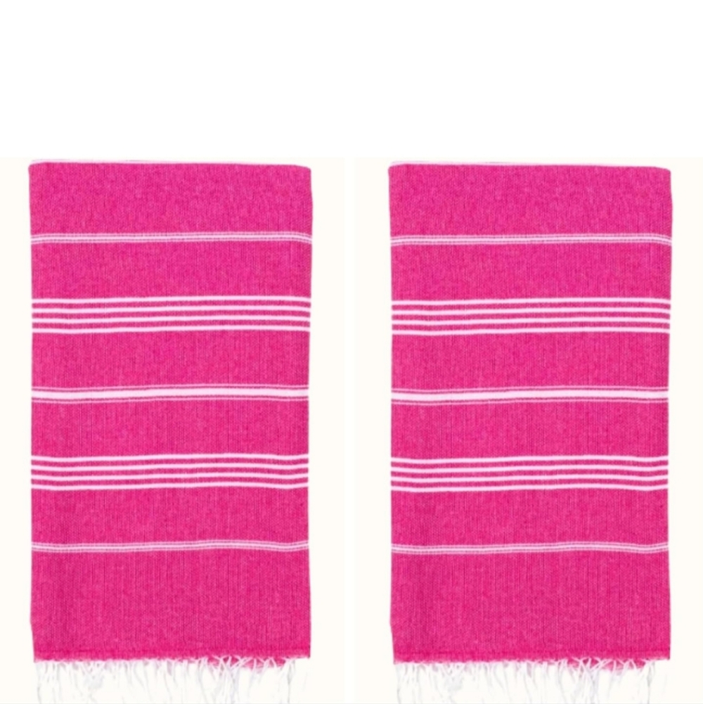 Dark Pink Striped Beach Towel